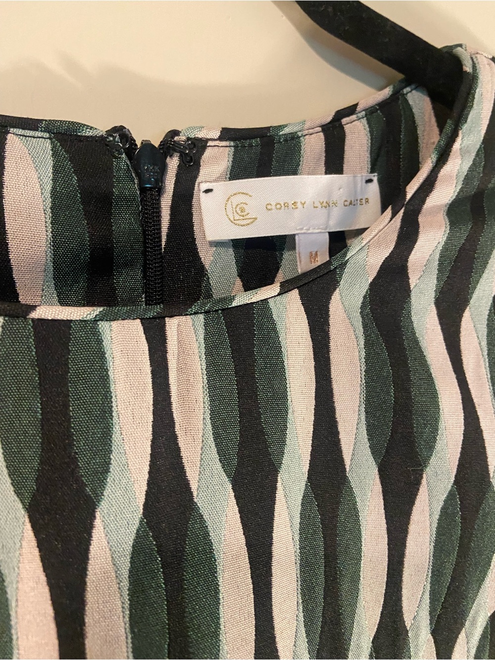 Corey Lynn Calter Green Black Cream Geometric Mini Dress - Picture 4 of 5